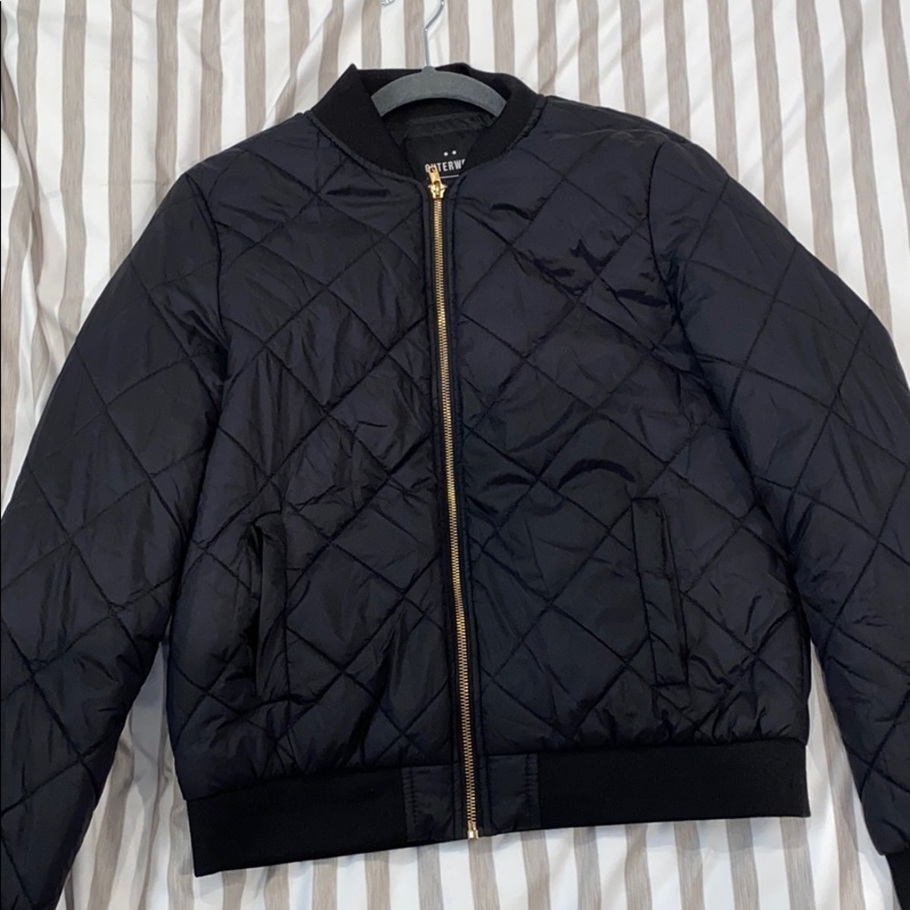 Black Bomber Jacket w/ Gold Zip